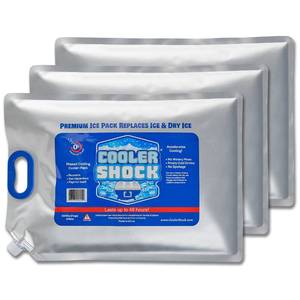 lot 6345 image: Cooler Shock Reusable Ice Packs for Cooler - Long-Lasting Freezer Packs with Built-in Handle - Large Cooler Size, Pack of 3 - Retail $35