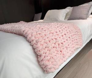 lot 6346 image: Chunky Knit Blanket Throw 40 x 40, Chenille Throw Blankets, Handmade Warm &amp Cozy Blanket Couch Bed Home Decor, Soft Breathable Fleece Banket, Christmas for Couch Bed Sofa Best Gift (Pink) - Retail $26