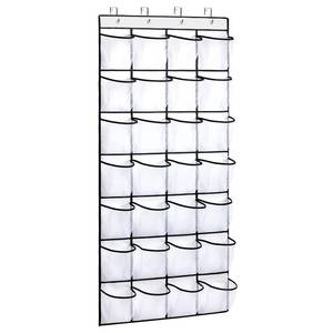 lot 6352 image: REGELETO 28 Large Pocket Over the Door Shoe Organzier, Hanging Shoe Rack for Door Large Capacity Shoe Organizer Holder with 4 Metal Hooks. - Retail $13