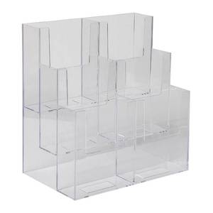 lot 6362 image: Dazzling Displays Acrylic Stand 3 Tier, 6 Pocket Fits 4 by 9 Material, Trifold Brochure Holder, Countertop Clear Display, Organizer Tray, Rack for Pamphlet, Letters, Folders, Document, Sign, Cards (1) - Retail $26