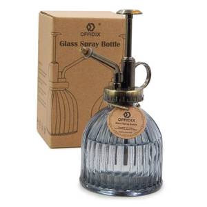 lot 6364 image: OFFIDIX Plant Mister plant water Spray Bottle, 6.3 Tall Vintage Style with Bronze Plastic Top Pump One Hand Glass Watering Can for Indoor Potted Plants Terrariums (Dark Gray) - Retail $12