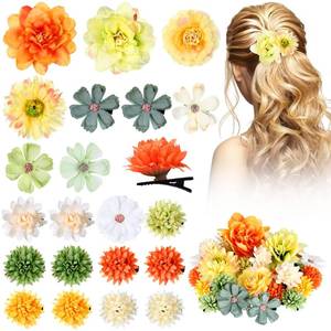 lot 6367 image: BBTO 21 Pcs Flower Hair Clip Rose Hair Clips Barrettes for Women Flower Accessories Boho Bride Claw Clip Hairpin Brooch Pin Headpiece for Wedding(Yellow, Green) - Retail $9
