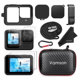 lot 6383 image: Vamson Silicone Sleeve Case for GoPro Hero 13 Black,Storage Case & Battery Side Cover&Screen Protectors& Lens Caps&Lanyard for Go Pro Hero 13 Black Accessories Kit - Black - Retail $16