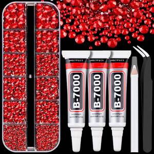 lot 6384 image: Resin Rhinestones for Crafting with B7000 Jewelry Glue, 1 Box Red Flatback Crystals with 3Pcs 10ml Glue for Bedazzling Crafts DIY Nail Art Makeup, Non Hotfix Gems for Clothing Shoes - Retail $6