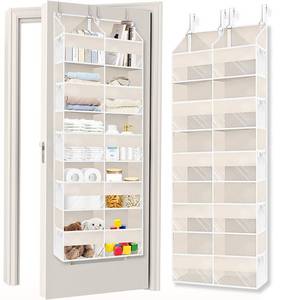 lot 6391 image: Over the Door Organizer 5 Tiers,Extra Large Behind Door Storage of 10 Compartments,80 lbs Weight Capacity Over the Door Storage, Door Hanging Organizer for Closet, Diaper Organizer, Toy Storage, Beige - Retail $31