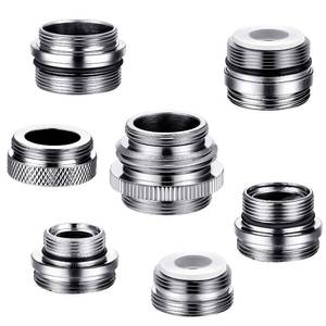 lot 6395 image: Hotop 7 Pieces Faucet Adapter Kit, Kitchen Sink Brass Aerator MaleFemale Faucet Adapter to Connect Garden Hose, Water Filter, Standard Hose via Diverter - Retail $10