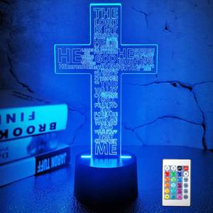 lot 6396 image: FULLOSUN Jesus Cross 3D Night Light, Christ Optical Illusion Lights 16 Colors Change with Remote Control, The Lord Desk Lamps Room Home Decor Xmas Birthday Easter Gifts - Retail $20