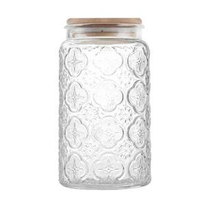 lot 6398 image: Custde Glass Storage Jars With Airtight Lid, 35oz Canister For Kitchen Counter with Bamboo Lid, brown sugar, candy, coffee, cookie, salt, tea,pantry cute Jar (35oz Large Begonia Flowers) - Retail $12