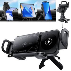 lot 6399 image: Omaky High Intelligent 2 in 1 Auto Rotating Phone Holder, Car Charger Fast Charging, for Most Mobile PhonesPads, Including Foldable Phones (Black) - Retail $40