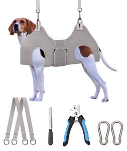 lot 6401 image: Kkiimatt Dog Grooming Hammock Harness, M-Large Dog Hammock for Nail Trim, Gray Dog Restraint for Nail Clipping,Dog Grooming Sling Thick Neck Support - Retail $29