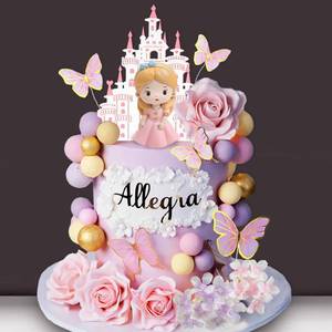lot 6405 image: 39 PCS Princess Cake Topper Castle Cake Decoration with Butterflies Artificial Flowers and Balls for Girls Kids Happy Birthday Party Decorations Princess Baby Shower Supplies (Pink and Purple) - Retail $10