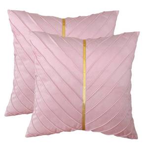 lot 6412 image: Tosleo Pink Velvet Throw Pillow Covers 16x16 inch Pack of 2 with Gold Leather Valentines Day Decor Couch Pillowcases Luxury Modern Pillow Cover for Wedding Living Room Bedroom Sofa Cushion Bed - Retail $15
