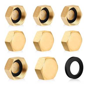 lot 6427 image: Jeffdad 6 Pcs Brass Blanking Nut Cap, 12 Female Blanking Stop Cap with Washers, Plumbing Fittings for Washing Machine Radiator Valve Faucets Tap(12 inch) - Retail $8