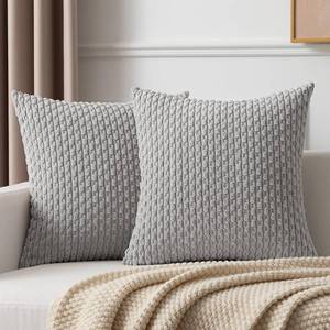 lot 6434 image: Kevin Textile Super Soft Plush Corduroy Solid Textured Large Boho Throw Euro Pillow Sham Cushion Cover for Couch Floor 2 Pcs 24 x 24 Inch (60cm) Light Grey - Retail $24