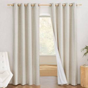 lot 6441 image: NICETOWN Natural 100% Blackout Linen Curtains 80 inch Long Burg for Living Room, 1 Pair, 52 Width Each Panel, Farmhouse Thick Completely Blackout Window Treatment Thermal Insulated Drapes - Retail $28