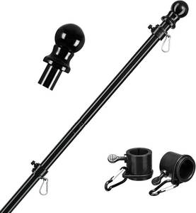 lot 6443 image: Black Flag Poles for Outside House - 5ft Tangle Free Flag Pole for House,Heavy Duty Metal Flagpole,Outdoor Flagpoles Residential for Porch,Fence (Without Bracket) - Retail $15