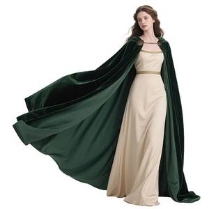 lot 6445 image: LVOW Viking Hooded Cloak with Brooch Chain Renaissance Green Cape with Hood Halloween Medieval Costume Cosplay - Retail $38