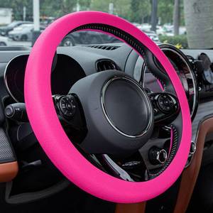 lot 6451 image: Spurtar Hot Pink Car Steering Wheel Cover Women, Hot Pink Car Accessories Cute Soft Silicone Leather Texture Steering Wheel Protector, Fit Diamenter 15 - 16.5 - Retail $8
