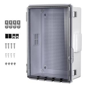 lot 9780 image: Animacyn ABS Electrical Junction Box, Ventilated Design, Cable Grommets, IP65 Waterproof Enclosure, IndoorOutdoor Use with Mounting Panel .(Clear Cover, 13.8x9.7x5.9) - Retail $60