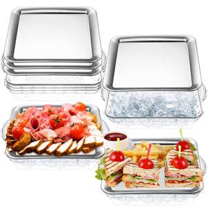 lot 9781 image: Baderke 6 Sets 9 Chilled Serving Tray for Parties with Compartments Square Ice Chilled Charcuterie Party Platter Serving Cold Dish for Shrimp Fruit Seafood Vegetable Appetizer Dish (Natural) - Retail $43