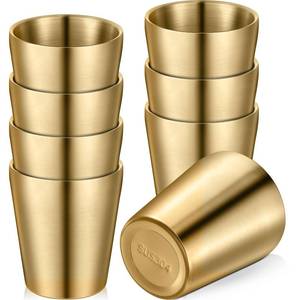 lot 9789 image: Mimorou 8 Pack Stainless Steel Insulated Cup Metal Tumbler Double Wall Vacuum Water Glasses Camping Reusable Mugs Bbq Home Office Party Coffee (Gold,10 oz) - Retail $39