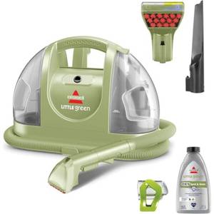 lot 9802 image: Used, Like New Missing Some Attachments and Fluid BISSELL Little Green Multi-Purpose Portable Carpet and Upholstery Cleaner, Car and Auto Detailer, with Exclusive Specialty Tools, Green, 1400B - Retail $124