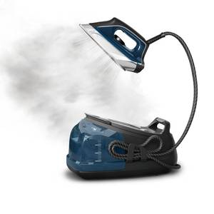 lot 9806 image: Rowenta, Iron, Stainless Steel Soleplate Professional Steam Station for Clothes, 1.1L Removable Tank, Fast Heat Up, 1800 Watts, Blue Clothes Iron, DG8624 - Retail $330