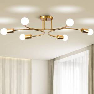 lot 9818 image: FRIXCHUR Gold Sputnik Chandelier Ceiling Light Fixture, 6-Light Mid Century Industrial Metal Flush Mount Ceiling Lights Modern Bedroom Light Fixtures for Living Room Kitchen - Retail $40