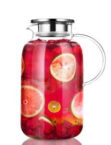 lot 9821 image: Glass Pitcher��85oz2500ml Jug with Lid,Glass Carafe for HotCold Water, Iced Tea Pitcher, Pitcher for Coffee - Retail $20