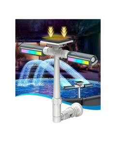 lot 9828 image: Solar Pool Fountain with 8-Color 6-Mode RGBIC LED Lights, AboveInground Solar Lights with Remote, 360°Adjustable Dual Spray Waterfall Sprinkler Fountain for Relaxation &amp Cooling 10-20°F - Retail $70