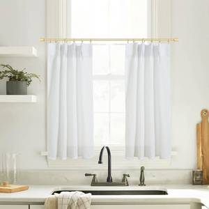 lot 10361 image: White Pinch Pleat Back Tab Kitchen Curtains Linen Textured Short Linen Curtains for Small Window Bathroom,24x 30 Inches - Retail $23