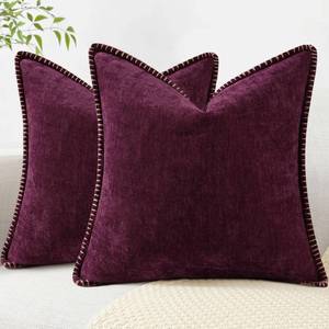 lot 10362 image: decorUhome Chenille Soft Throw Pillow Covers 20x20 Set of 2, Farmhouse Velvet Neutral Decorative Euro Pillow Covers with Stitched Edge for Couch Sofa Bed Home Decor, Rhododendron - Retail $19
