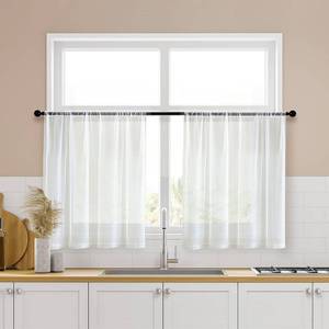 lot 10365 image: MRTREES Sheer Kitchen Tier Curtains - Off White, 34 x 30 inches, Long, Bathroom, Short Sheers, Rod Pocket, 2 Panels, Half Window Curtains - Retail $12