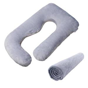 lot 10368 image: Pregnancy Pillow Replacement Cover Compatible with Momcozy Pillows, Removable and Washable U Shaped Smooth Maternity Pillow Cover, Soft Large Pillow Protector for Side, Gray (ONLY Pillowcase) - Retail $20