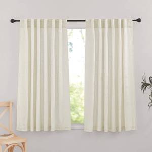 lot 10399 image: StangH Flax Linen Sheer Curtains for Living Room, Back Tab Semi Sheer Privacy Bedroom Curtains Farmhouse Light Diffusing Window Drapes for Bedroom Bay Window, Ivory, W52 x L63, 2 Panels - Retail $10