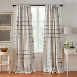 lot 10402 image: Elrene Home Fashions Brighton Windowpane Plaid Blackout Window Curtain, Living Room and Bedroom Drape with Rod Pocket Tabs, 52 x 84, Black, 1 Panel - Retail $50
