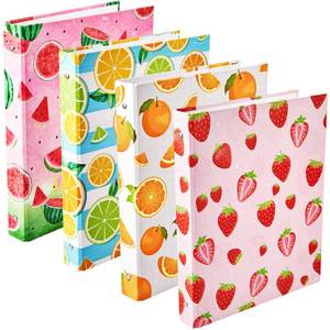 lot 10415 image: Fainne 4 Pcs Fruit 3 Ring Binder Cute Binder Lemons Strawberry Watermelon Orange Decorative Round Ring with Interior Pockets for School Office A4 Paper, 9.84 x 1.57 x 12 Inch - Retail $30