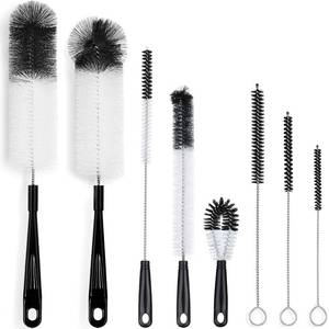 lot 10419 image: ALINK 8-Pack Bottle Cleaning Brush Set - Long Handle Black Bottle Cleaner for Washing Narrow WineBeer BottlesThermosFlask TumblerSport WellKettleLid Brush, Straw Brush - Retail $10