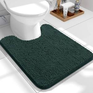 lot 10420 image: OLANLY Toilet Rugs U-Shaped 24x20, Extra Soft Absorbent Chenille Contour Bathroom Rugs for Toilet, Dry Quickly, Machine Washable, Non-Slip Bath Mat, Blackish Green - Retail $24