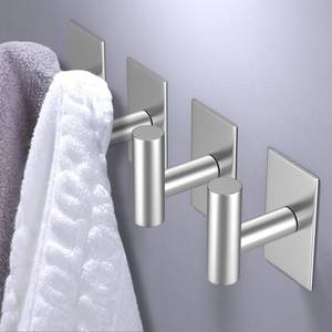 lot 10423 image: VAEHOLD Wall Towel Hooks, Heavy Duty Sticky Holder Waterproof Towel Hooks for Hanging Coat, Clothes, Closet Hook Wall Mount for Kitchen (Silver, 2 Pack) - Retail $16
