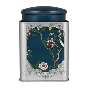 lot 10427 image: Tea Tin Canister with Airtight Double Lids, Airtight Loose Tea Canister Tinplate Empty Tin Chinese Style Tea Jar - Kitchen Canister for Loose Tea, Coffee, Candy, Herbs and Spices - Retail $15