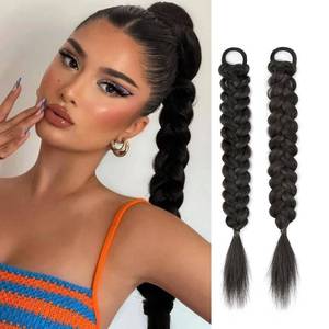 lot 10433 image: 2Pcs Braided Ponytail Extensions with Hair Ties Soft Synthetic Hair Pieces for Women Girls Daily Wear 16 Inch (Natural black) - Retail $10