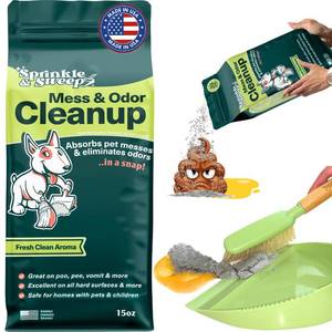 lot 10443 image: Dog Pee Cleaner  Pet Accident Cleanup Powder  Vomit Cleanup Kit for Hard Surfaces  Puppy Potty Training Aid  Dog Diarrhea Accident Absorbent  Non-Toxic Odor Remover - Retail $19