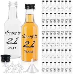 lot 11009 image: Bokon 50 Pcs Cheers to 21 Years Birthday Party Mini Liquor Bottles 1.7 oz Mini Wine Bottles for Guests Women Men 40th Birthday Anniversary Wedding Celebration Party Favors - Retail $26