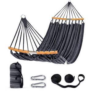 lot 11010 image: SUNCREAT Hammocks Double Hammock with Curved Spreader Bar, Outdoor Camping Portable Hammock with Carrying Bag & Tree Straps for Patio, Backyard, Balcony, Max 450lbs Capacity, Dark Gray - Retail $66