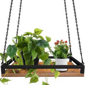lot 11015 image: Plant Hanger Indoor, 16 Wooden Hanging Plant Holder with Metal Frame Large Hanging Planter for Indoor Plants Load 50LB Hanging Plant Shelf with 27.6 Long Chain, Ideal for Heavier Pots Window Ceiling - Retail $22