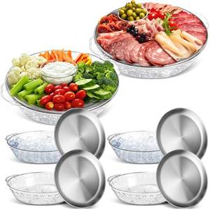 lot 11017 image: Baderke 6 Set 11.8 Chilled Serving Tray for Parties with Compartments Ice Chilled Party Platter Charcuterie Serving Board Cold Dish Dip for Fruit Seafood Vegetable Shrimp Cocktail (Natural) - Retail $49