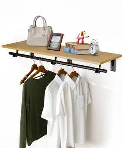 lot 11018 image: FIRJOY Wall Mounted Clothes Rack, with Top Shelf and Hanging Rod, Heavy Duty (11.8 x 31.5, Black) - Retail $25