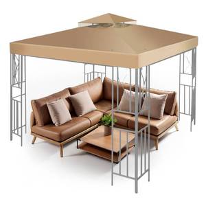 lot 11025 image: Flexzion Gazebo Cover Replacement Canopy Top 12x12 Ft (3.6m x 3.6m) - Double Tier Top Canopy Cover Replacement with UV30, Dirt, Water Resistant for Outdoor, Sunshade, Garden, Patio, Pavilion (Beige) - Retail $55