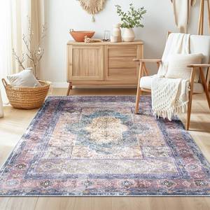 lot 11030 image: BESTSWEETIE 3x5 Area Rugs Machine Washable No Pile Non Slip Vintage Rugs for Living Room&ampBedroom&ampDinning Room Bohemian Distressed Carpet Indoor,PurpleBlueMulti - Retail $65